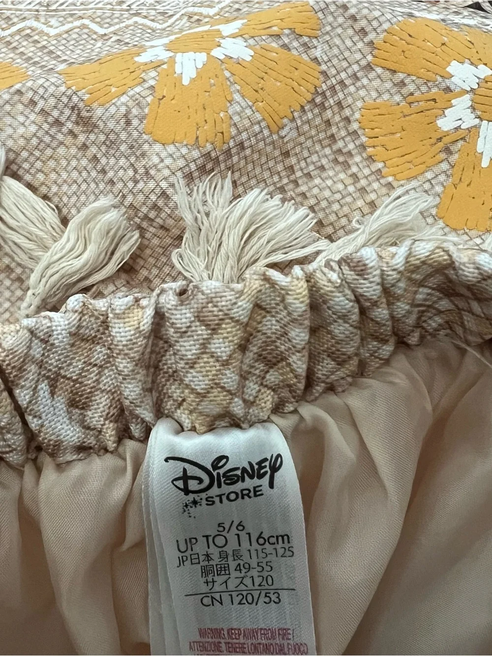 Disney Store Moana Beige Skirt with Mustard Floral Embroidery and Tassels Sz 5 - Picture 5 of 5